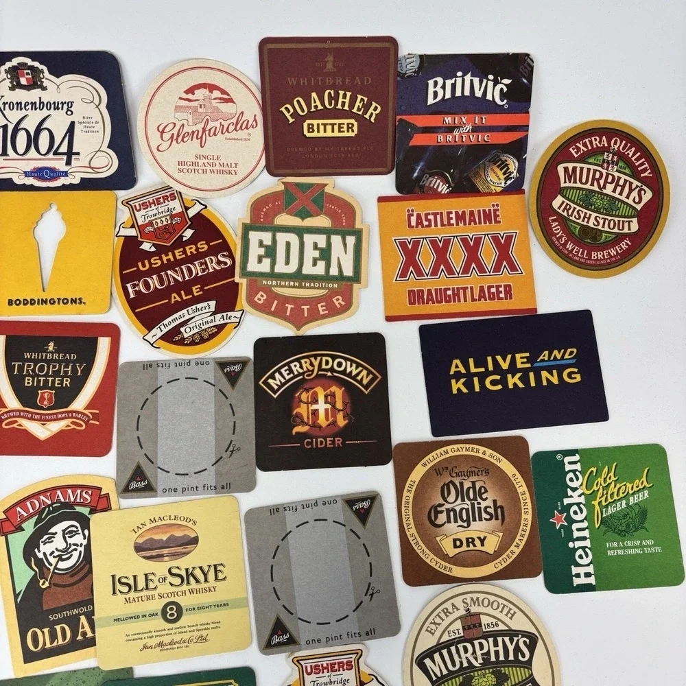 VTG Lot Coasters Man Cave Crafts Beer Soda Cider 48 Breweriana Retro Bar Varitey